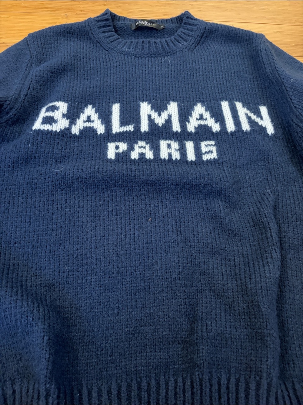 Balmain Navy and White Logo Crewneck Sweater